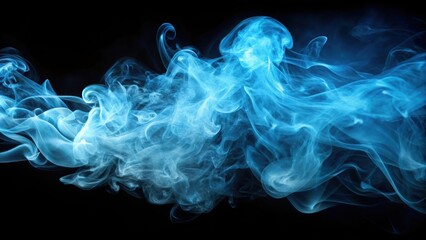 Obraz premium Light blue smoke billowing against a black background, smoke, light blue, abstract, texture, background, dark, ethereal, soft
