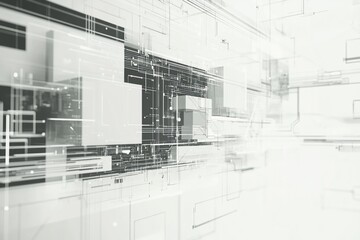 Fototapeta premium Abstract grayscale geometric shapes and lines, futuristic digital technology background.