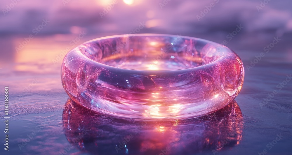 Poster iridescent ring with soft pastel colors and ambient light in minimalistic background