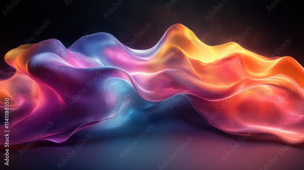 Aufkleber iridescent abstract background flowing curves modern digital art