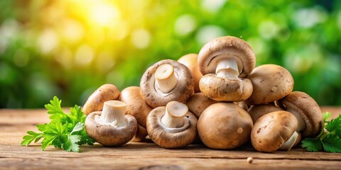 Fresh raw champignon mushrooms on a bright background, a source of vegan protein, champignon, mushrooms, raw, vegan