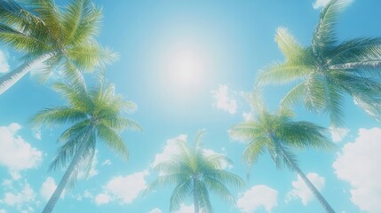 Fototapeta premium Serene Sky with Palm Trees and Bright Sunlight on a Tropical Day