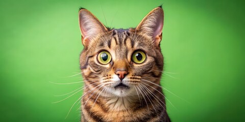 Crazy surprised cat with big eyes on a green background, cat, feline, surprised, eyes, amusing, expression, animal, green