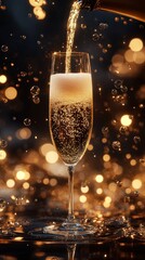 Champagne pouring in a glass luxurious scene with celebration background
