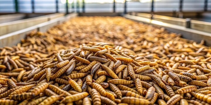 Black soldier fly larvae being raised in an insect factory farm for animal feed , Insect, Black soldier fly
