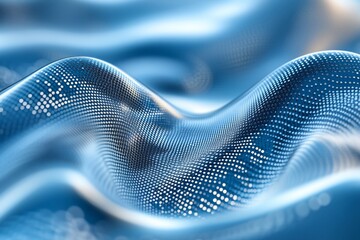 Abstract wave pattern in blue with digital dots.