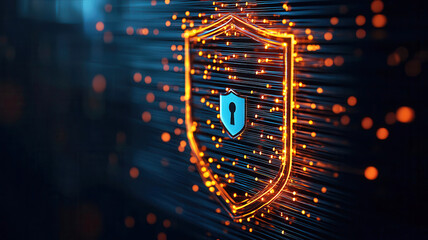 Fiber optic reliability concept. Fiber optic lights forming a protective shield, symbolizing security and dependability in tech systems