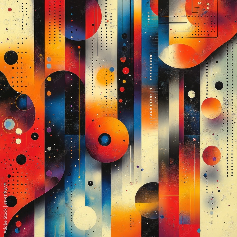 Poster Dynamic Abstract Pattern with Rays and Dots in Pop Art Style Colorful Background