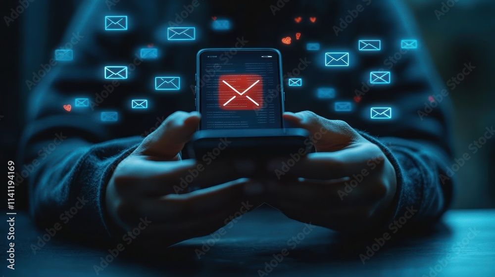 Poster email security alert for spam and virus protection in modern workspace digital communication