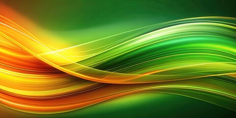 Naklejka premium Modern and abstract background with flowing green, orange, and yellow shapes, ideal for technological or artistic projects