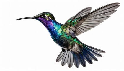 Obraz premium Hummingbird in Flight Graceful Wings Against a Blank Canvas