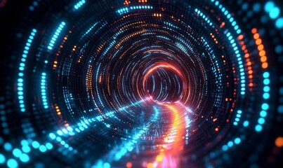 Obraz premium Glowing neon lights tunnel.