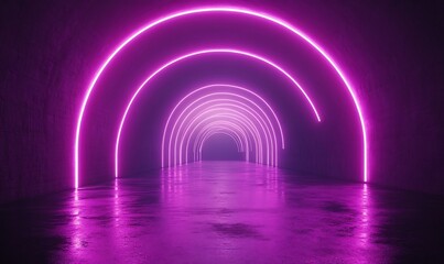 Obraz premium Glowing purple neon circles forming a tunnel.