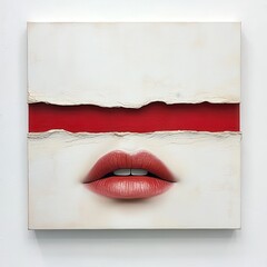 A striking artwork featuring stylized lips against a textured background.
