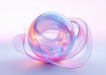 Futuristic Crystal Sphere with Translucent Ribbons and Ethereal Lighting in Pastel Colors