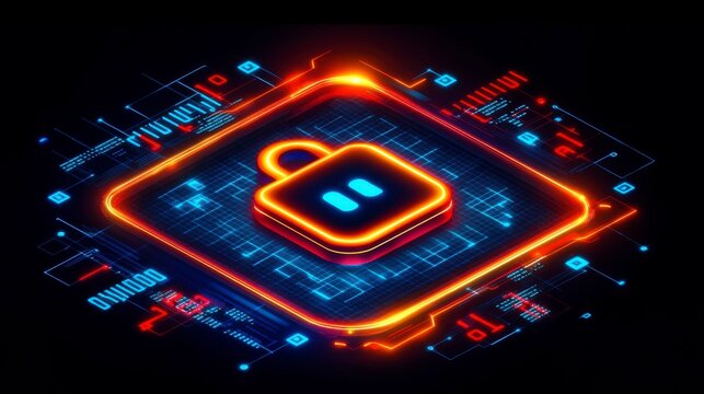A glowing padlock icon framed by binary numbers, illustrating online security measures and digital encryption in a clean, simple design.