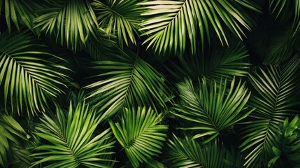 Lush Green Palm Fronds Tropical Foliage Background