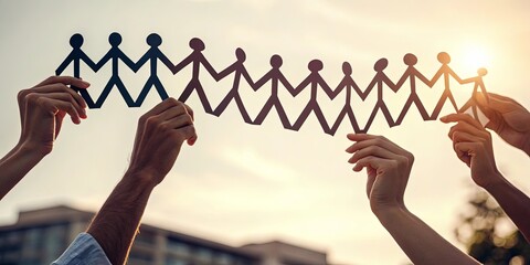 A group of people holding hands to form a chain