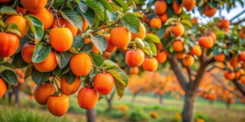 Abundant persimmon tree with ripe fruit in an orchard, persimmon, tree, fruit, orchard, abundant, harvest, autumn, seasonal