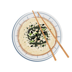 Vector Illustration Logo Clipart Top view white rice with furikake flakes 