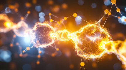 Visual representation of ionic bonding with charged particles, selective focus, fundamental chemistry, vibrant, fusion, educational poster backdrop. Ionic. Illustration