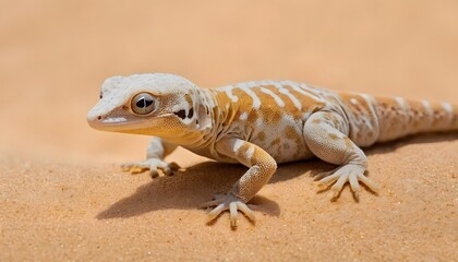 Naklejka premium Pale Gecko Lizard Basking on Desert Sands A Close-Up View of Wildlife