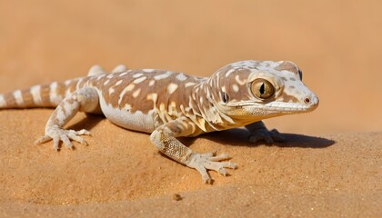 Fototapeta premium A Close-Up Encounter with a Fan-Footed Gecko in the Desert Sands
