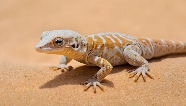 Pale Gecko Lizard Basking on Desert Sands A Close-Up View of Wildlife - Powered by Adobe