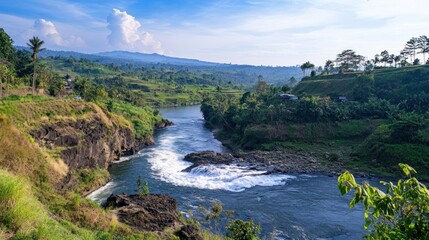 Lush Green Hills River Valley Scenic Landscape