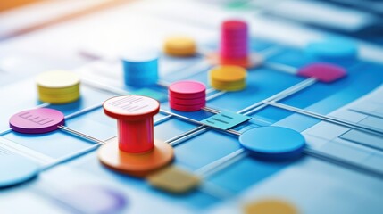 A colorful diagram with many different colored circles and one red one blue