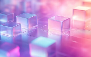 Fototapeta premium Abstract Transparent Cubes and Squares in Pastel Gradient Background
