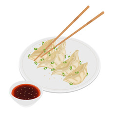 Vector Illustration Logo Clipart Steamed gyoza or jiaozi dumpling on a white plate