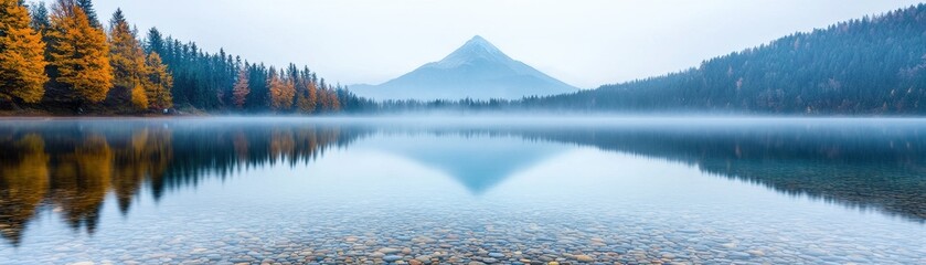 Obraz premium Serene Autumn Lake Reflection Mountain Landscape