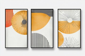 Abstract Geometric Triptych Wall Art Mustard Yellow and Black