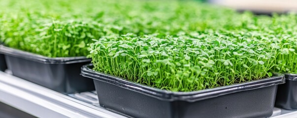 Fresh Microgreens Growing in Supermarket Trays
