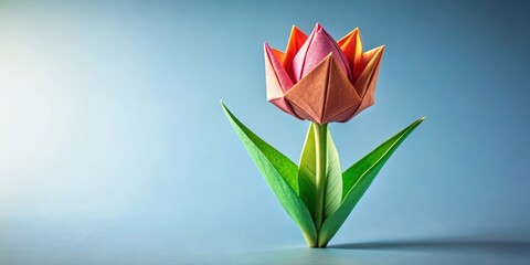 A stunning origami-style paper craft of a single tulip flower with layered petals and realistic texture , layered petals, paper craft