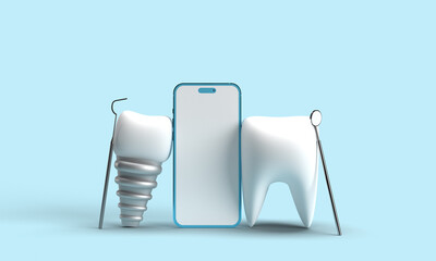 smartphone mobile tablet white color display touchscreen mockup empty blank tool equipment teeth tooth dental dentist mouth patient health smile clinic hospital dentist day technology business care