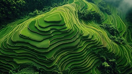 Terraced Rice Fields Agriculture Landscape in Asia Green Nature Travel Destination