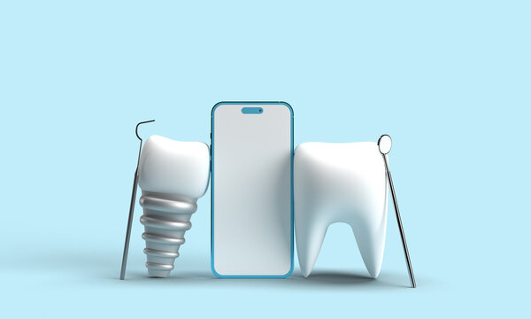 smartphone mobile tablet white color display touchscreen mockup empty blank tool equipment teeth tooth dental dentist mouth patient health smile clinic hospital dentist day technology business care