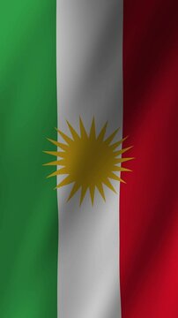 Vertical Flag of Kurdistan waving animation, Vertical Kurdistan Flag footage video waving in wind