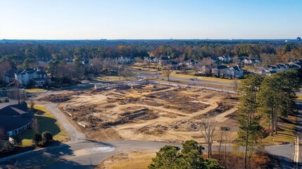 Aerial view of residential construction site.