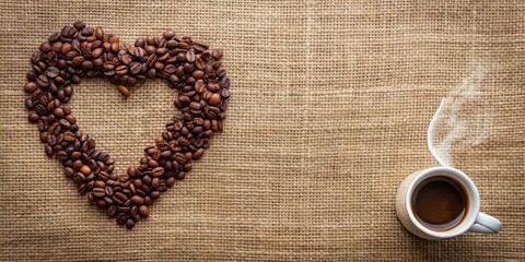 Coffee on Burlap with Heart Shape Smoke, coffee beans, ,  coffee beans,