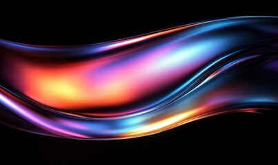 Naklejka premium Glossy Abstract Curves with Colorful Refraction and Dynamic Lighting against Black Background