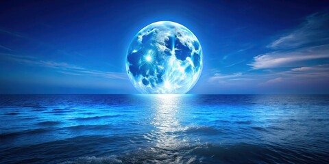 Large Full Blue Moon Rises Over Ocean, moonlight, serenity,  moonlight, serenity, calm waters