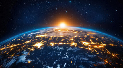 Obraz premium 3D Globe with Glowing Trade Links Highlighting Global Value Chain