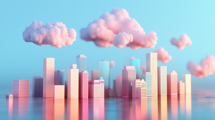 A floating island with 2D cartoon trees and 3D glowing crystals rising from the ground