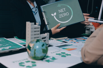 Carbon offset price report CO2 emission. Future growth Net zero waste in ESG ethical SME office...