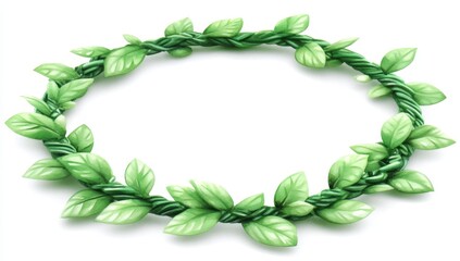 Fototapeta premium Green leaf wreath frame isolated on white background.