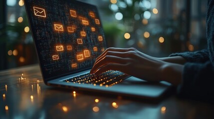 Digital Invoices and Online Financial Statements with Holographic Interface and Modern Office Setup