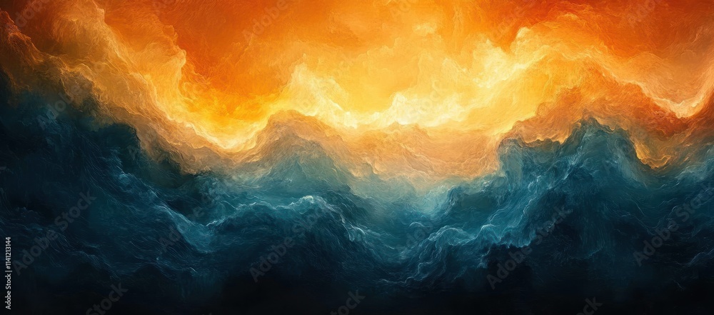 Poster Teal and Burnt Orange Abstract Gradient Background with Noisy Texture and Moody Retro Vibes